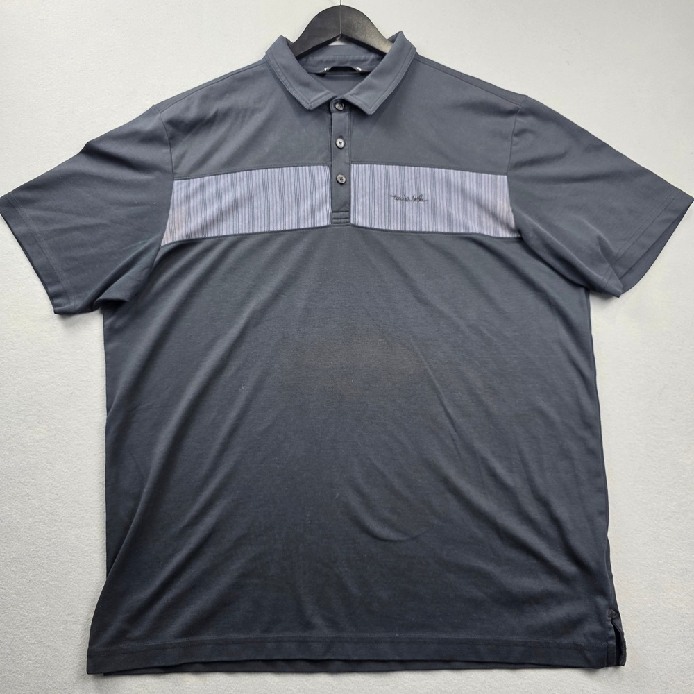 TravisMathew Mens XL Charcoal‎ Gray Striped Chest Performance Golf Polo Shirt